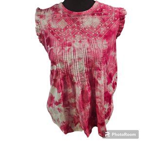 Upcycled Bohemian Embroidered Hand-dyed Ruffled Short Sleeve